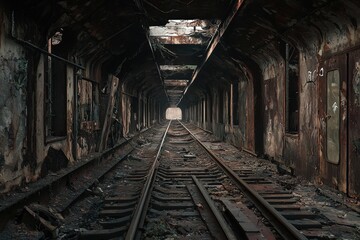 Abandoned railroad interior slung derelict forsaken outcast