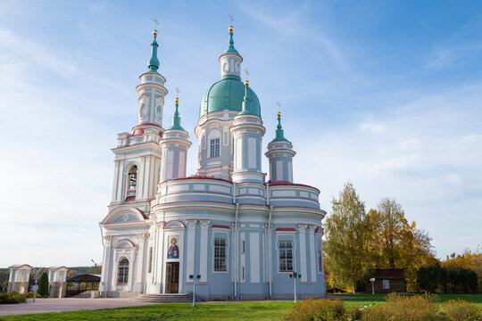 View of the ancient Cathedral of St. Catherine the Great Martyr on an October day. Kingisepp, Leningrad Region