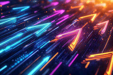 Naklejka premium Abstract Background with Glowing Neon Arrows and Light Trails Creates a Dynamic Visual