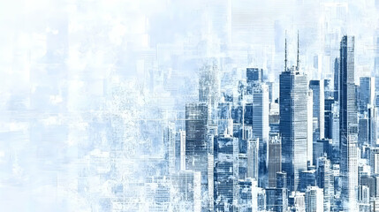 Abstract Cityscape Depicts Modern Buildings and Urban Density with Blue Tones and Textured Layers