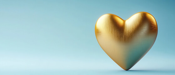 Fototapeta premium Golden heart with shiny metallic finish on light blue background, evoking elegance and warmth