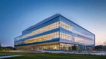 Modern Glass Office Building at Dusk