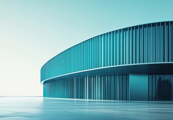 Fototapeta premium Modern Architectural Design Featuring a Curved Structure with Smooth Lines and Minimalistic Aesthetics in a Serene Color Palette