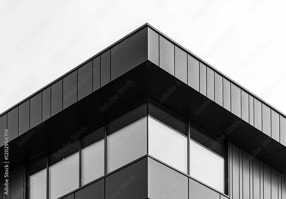 Poster modern architectural design featuring a sleek black facade with sharp lines and angular shapes again