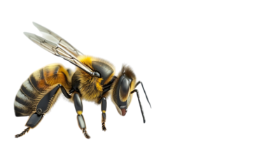 Honeybee Close-Up: A macro image captures the intricate details of a honeybee, highlighting its vibrant yellow and black stripes, delicate wings, and busy, hardworking nature.  