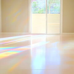 Rainbow Light Beams Shine Through a Window into an Empty Room Beautifully