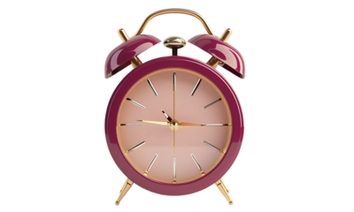 Vintage Red Alarm Clock:  A classic alarm clock in deep red with gold accents, stands ready to wake you up or remind you of a special moment.