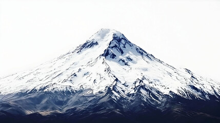 Snow-Capped Mountain Peak Stands Tall Against a Bright White Sky Serenely and Majestically