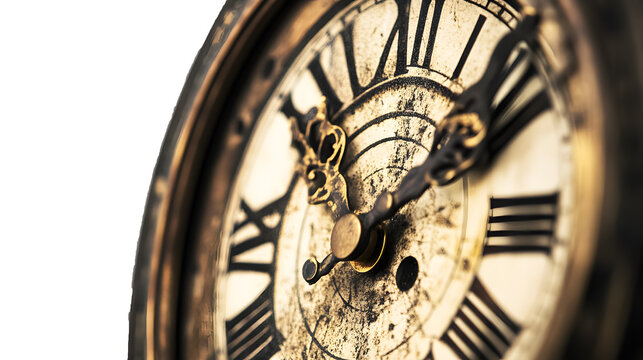 Detail of antique wall clock on transparent background. isolated background.