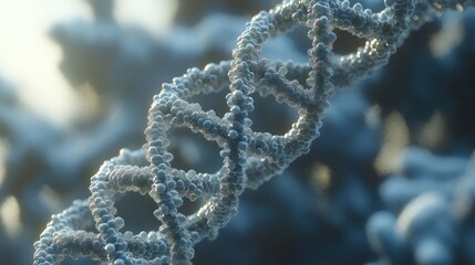 Intricate close-up of a DNA double helix structure against a soft-focus biological background