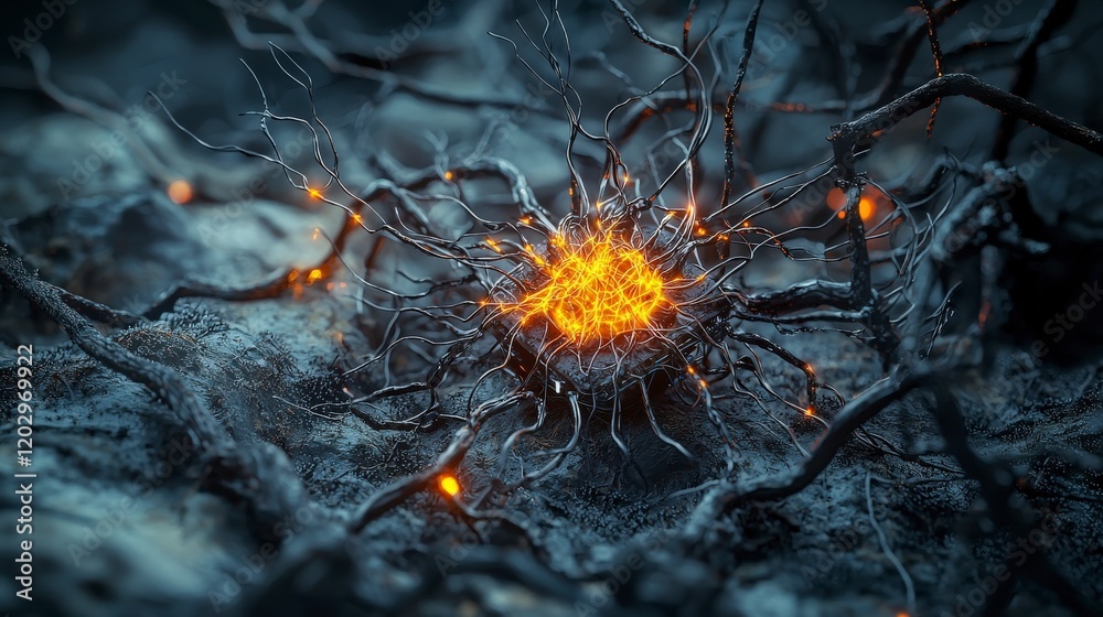 Aufkleber Artificial neurons spark innovation in computer systems technology hub digital art futuristic environment close-up view