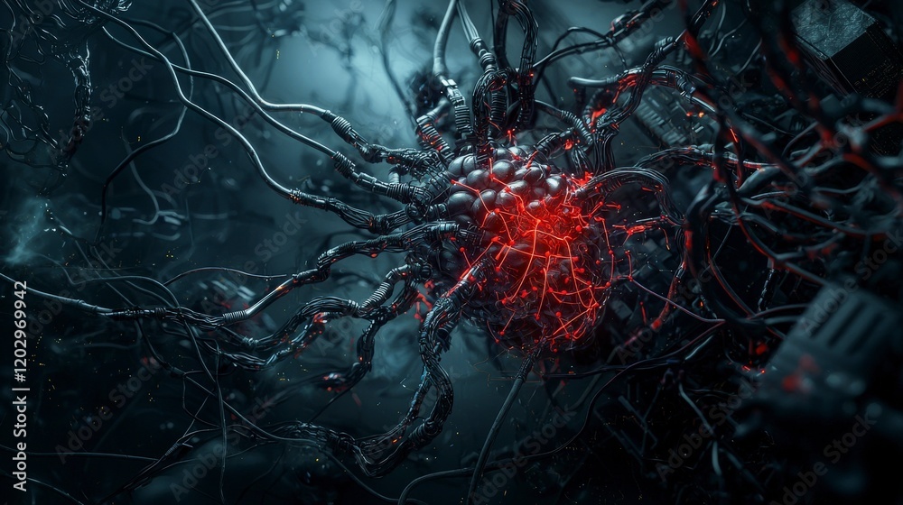 Poster Artificial neurons in synthetic networks exploring computer systems digital environment abstract concept