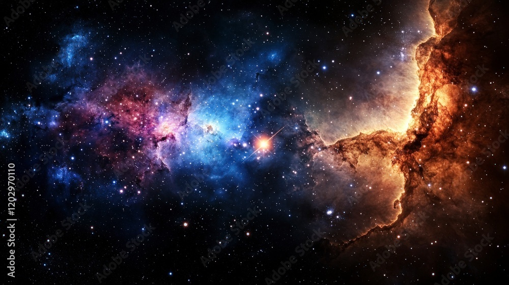 Poster exploring astronomical light pathways cosmic phenomena in the depths of space stunning visuals celes