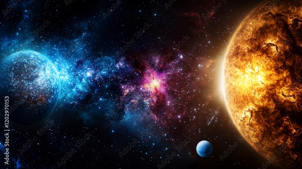 Aufkleber Explorative visualization of pulsing celestial bodies and breathing astronomical systems in a digital cosmic environment