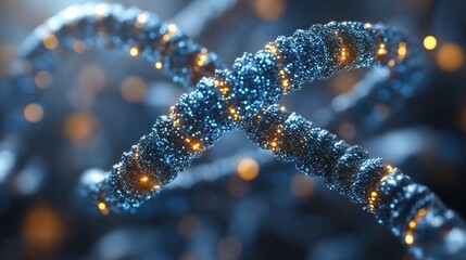 Abstract representation of intertwined molecular structures with glowing elements in a dark background