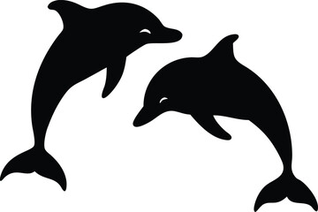Pair of Dynamic Dolphins - Vector Silhouette Graphic