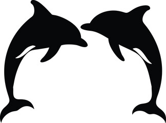 Pair of Dynamic Dolphins - Vector Silhouette Graphic