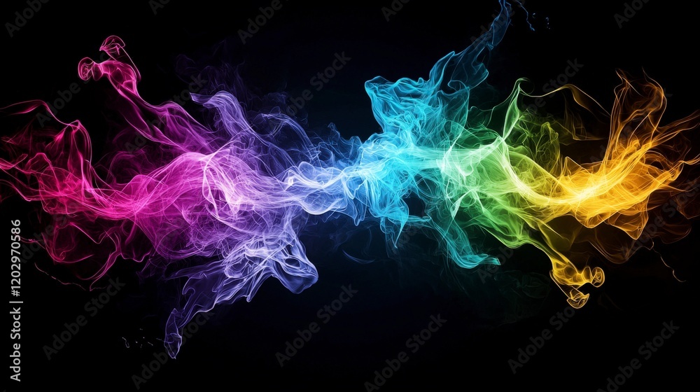 Poster vibrant colored energy waves abstract art digital illustration dark background dynamic viewpoint con