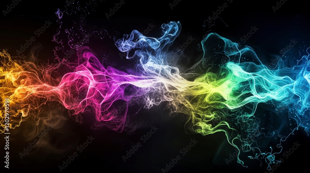 Poster vibrant energy waves dance in colorful display abstract art digital creation dark background eye-lev