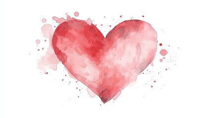 Red heart watercolor art, splattered paint on white background, for love message