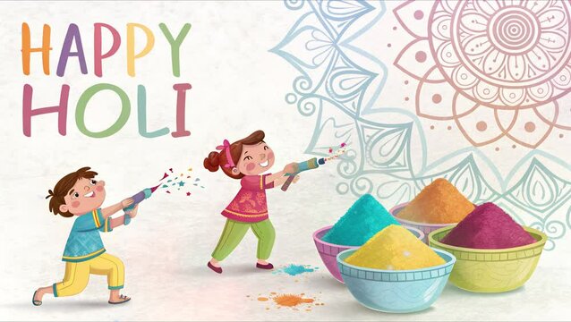 Happy Holi celebrating with folorfull water spray Greeting card