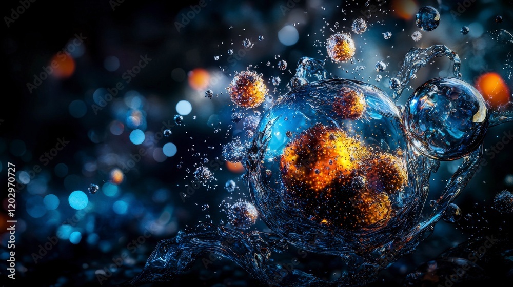 Aufkleber Conscious particles in action tiny aware entities in a vibrant water environment abstract science concept