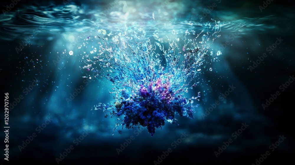 Poster explosive underwater color burst ocean depths digital art aquatic wonderland abstract view conscious