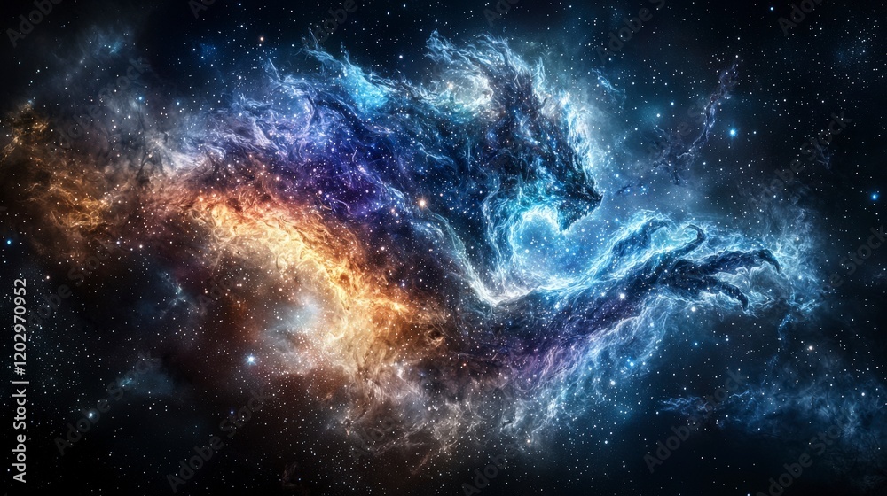 Poster celestial encounter a giant ethereal creature in the cosmos digital art space surreal viewpoint cosm