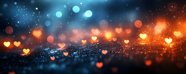 Fototapeta premium Glittering Hearts, Night, Bokeh, Romance