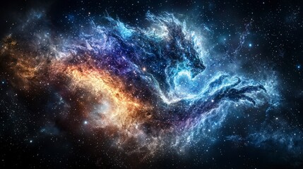 Fototapeta premium Celestial encounter a giant ethereal creature in the cosmos digital art space surreal viewpoint cosmic wonder