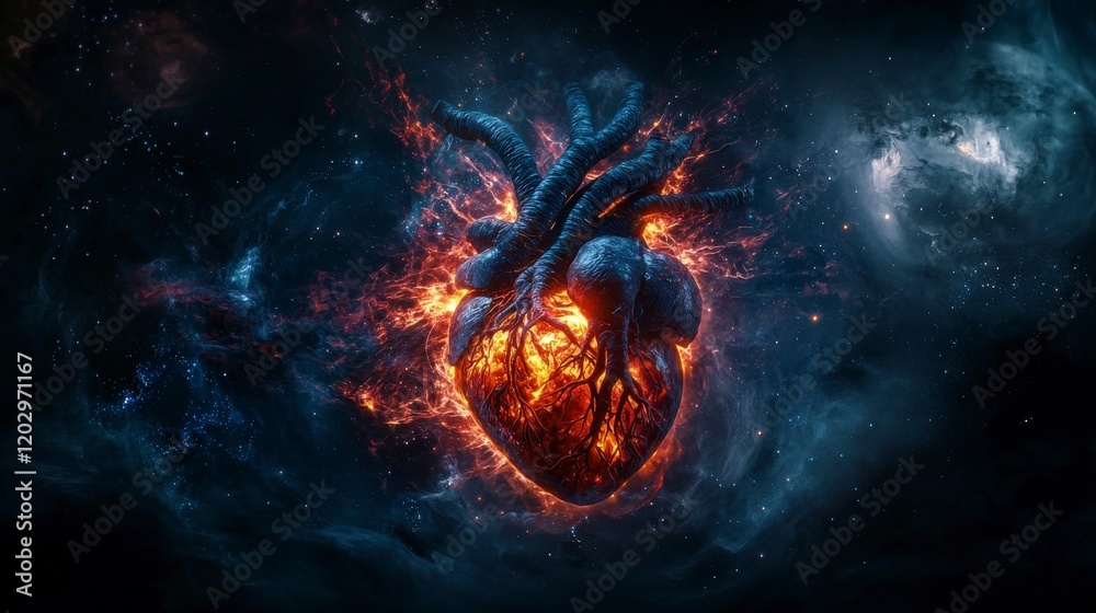 Poster cosmic heartbeat human heart beats in sync with the universe in a dynamic cosmic landscape