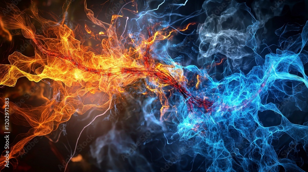 Poster glowing dancing nerves abstract art digital illustration vibrant background close-up visual concept 
