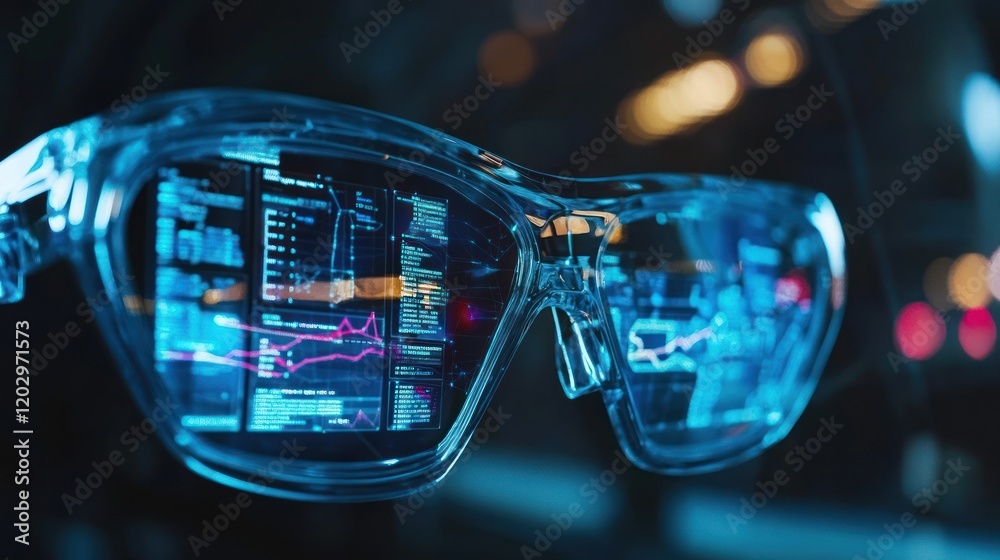 Poster Transparent Smart Glasses Displaying Data Graphs And Code