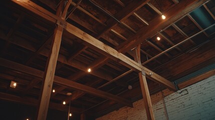Wooden Beams Ceiling With Edison Bulbs Lighting