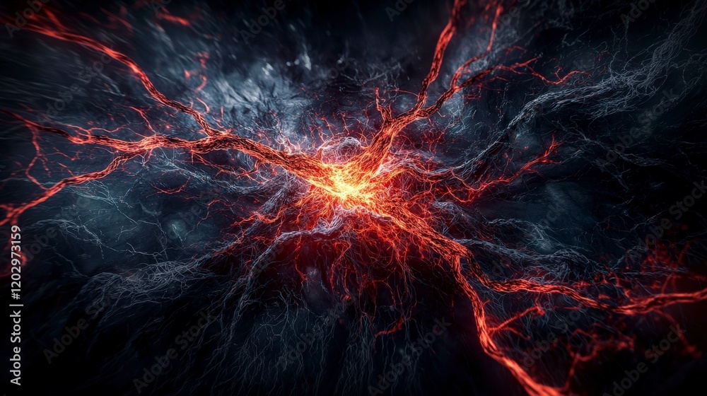 Fototapete dynamic energy flowing through veins abstract art digital creation sci-fi environment close-up view 