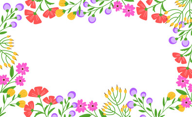 Frame flowers border wildflowers colorful poster card spring illustration
