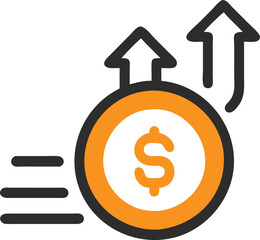 Money Bag with Coins and Upward Arrow - Vector Icon