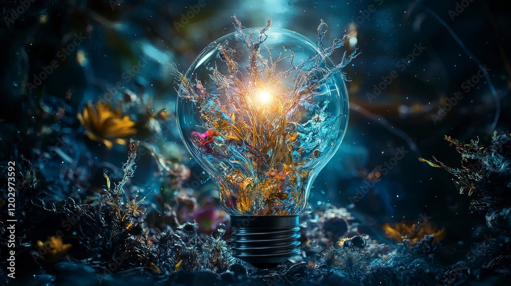 Aufkleber illuminating nature's beauty a captivating light bulb displaying flora abstract art underwater wonde