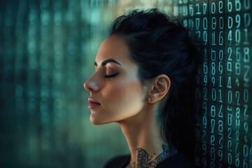 Woman facing numerical wall