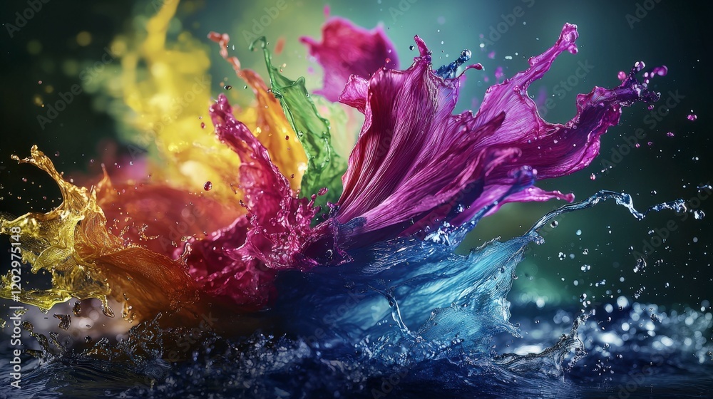 Leinwandbilder vibrant colors erupting from sound waves abstract art creation studio setting aesthetic visualizatio