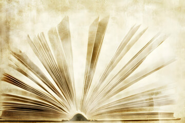 Open Antique Book Spreads its Aged Pages Elegantly with Soft, Dreamlike Lighting