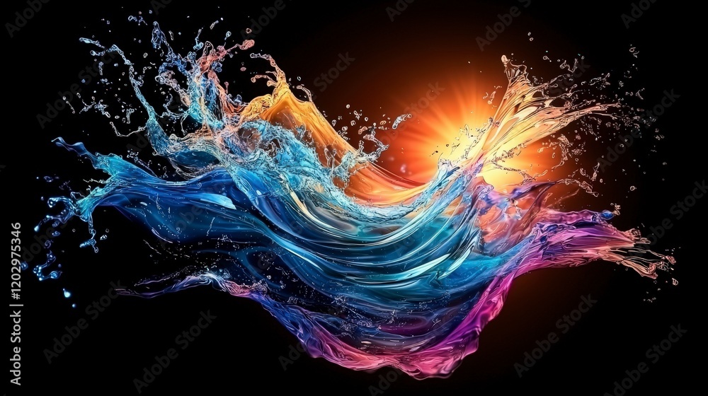Poster sound waves as shapes colorful water splashes in abstract art studio digital illustration vibrant en