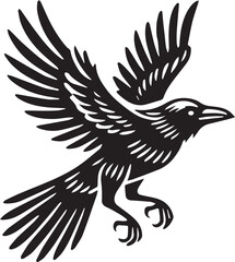 Crow vector illustration in black and white