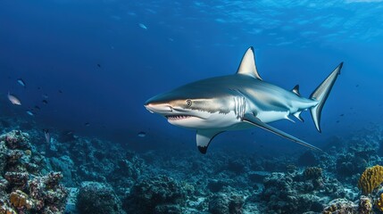 Fototapeta premium Shark swimming over coral reef