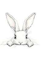 Obraz premium Cute Bunny Illustration Peeking Over Edge with Big Ears and Curious Gaze
