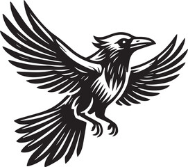 Crow vector illustration in black and white