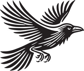 Crow vector illustration in black and white
