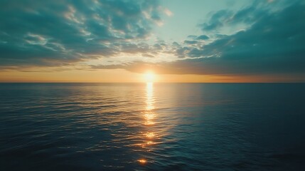 Obraz premium Captivating sunset paints the sky with vibrant hues For reflection shimmering on the calm ocean waters Concept.