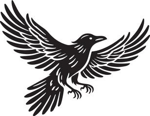Crow vector illustration in black and white