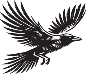 Crow vector illustration in black and white